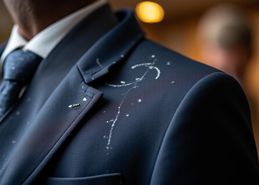 Close-up of a bespoke suit being chalked and cut